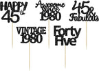 Gyufise 30 Pack Black Glitter 45th Birthday Cupcake Toppers Vintage 1980 Awesome Since 1980 45 Fabulous Cupcake Picks 45th Birthday Wedding Anniversary Party Cake Decorations Supplies