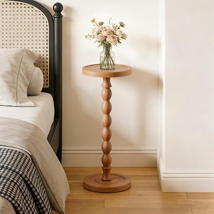 Solid Wood Drink Table, Rubber Wood‌ Small Round Side Table - Image 6