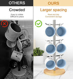 Mug Holder Tree, Coffee Cup Holder for Countertop, 6 Hooks Mug Tree, Coffee Mug Rack, Metal Mug Stand(Brushed Nickel)