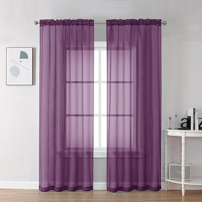 Chyhomenyc Plum Sheer Curtains 84 Inches Long by Chyhomenyc