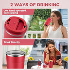 Volhoply 13 oz Stainless Steel Insulated Travel Coffee Mug with Fip Lid,Reusable Double Wall Vacuum Metal Coffee Cup,Portable to Go Leak Proof Cafe Thermal Tumbler for Hot & Cold Drinks(Red,1)