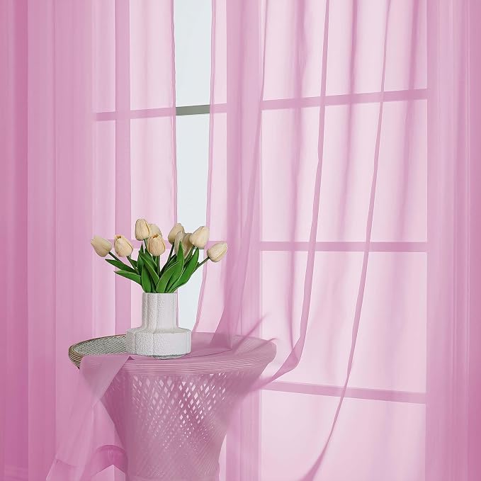 Chyhomenyc Extra Long Pink Sheer Curtains 108 Inches Long 2 Panels, Light - Image 2