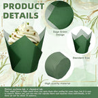 180Pcs Sage Green Tulip Cupcake Liners Gradient Green Muffin Baking Cups Cupcake Wrappers for Wedding Bridal Shower Spring Holiday Party Supplies