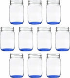 DISCOUNT PROMOS Decorating Mason Jars 12 oz. Set of 10, Bulk Pack - Glass Jars for Overnight Oats, Candies, Fruits, Pickles, Spices, Beverages - Blue