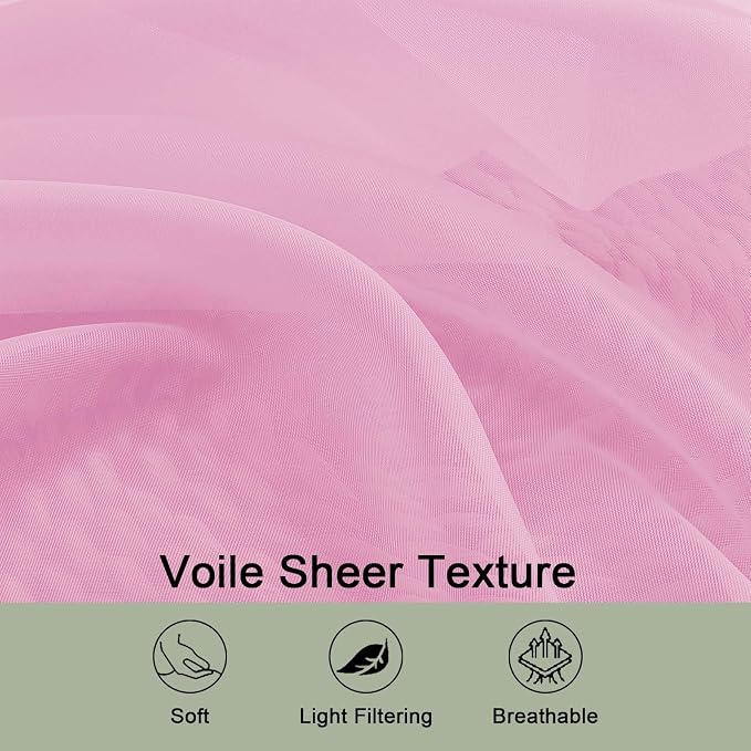 Pink Sheer Curtain 90 Inches Long 2 Panels Set, Solid Filmy Drapes - Image 4