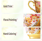 Tea Cups and Saucers Set of 8, 8 OZ Floral Tea Cup with Saucer, Vintage Tea Cups Porcelain Tea Set with Spoon for Latte, Mocha, Afternoon Tea Birthday Party Supply Thanksgiving Day Halloween gifts