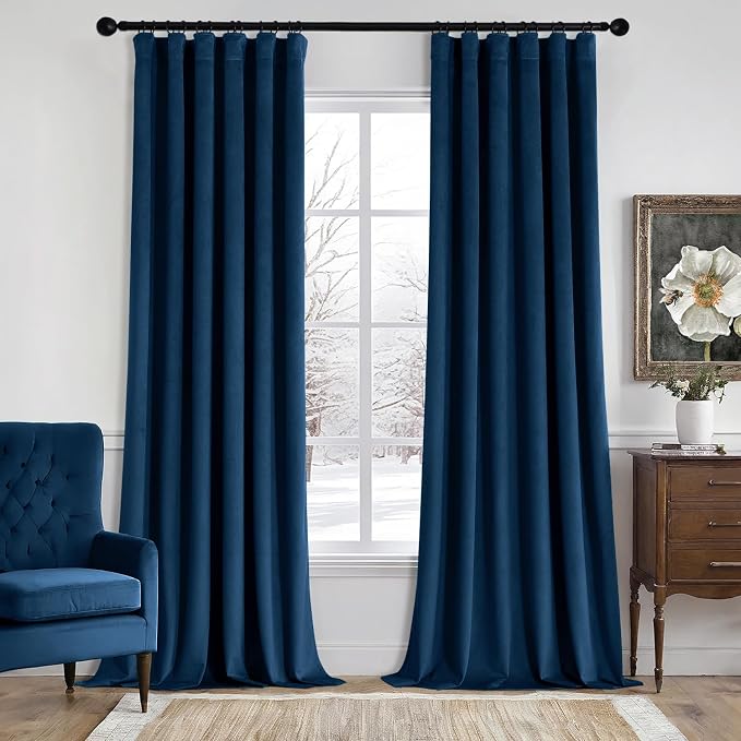 MIULEE Velvet Curtains 50W x 96L 2 Panels Navy Blue Blackout Curtains | Luxury by MIULEE