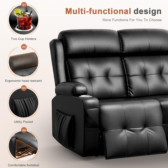RV Loveseat Recliner Sofa, 3 Seater Massage Wall Hugger Reclining Couch - Image 7