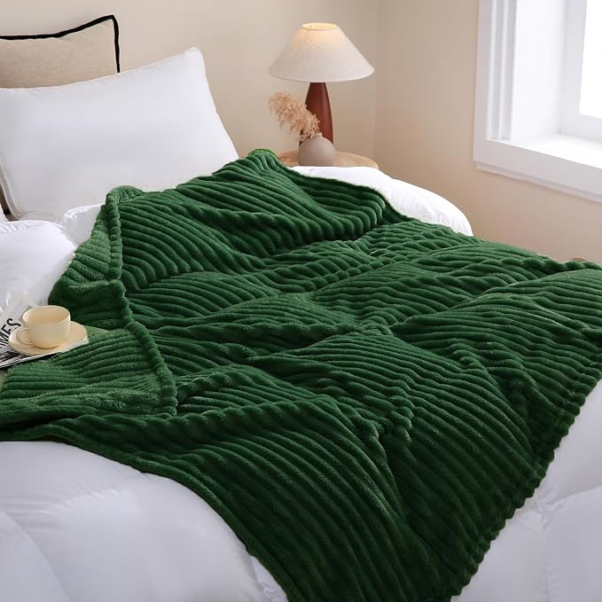 Green Fleece Throw Blanket 90”×90” by linecooo