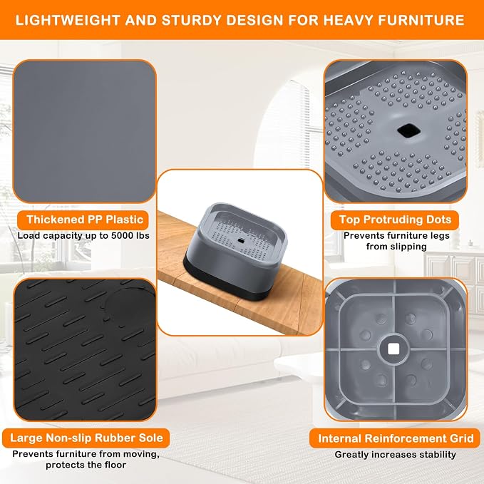 shouwuhho 4 Pack Furniture Risers Adjustable Bed Risers Heavy Duty Lifts Height - Image 5
