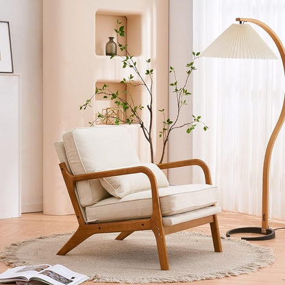 VINGLI Fine Linen Beige Comfy Accent Chair, Mid Century Modern Lounge Armchair - Image 9