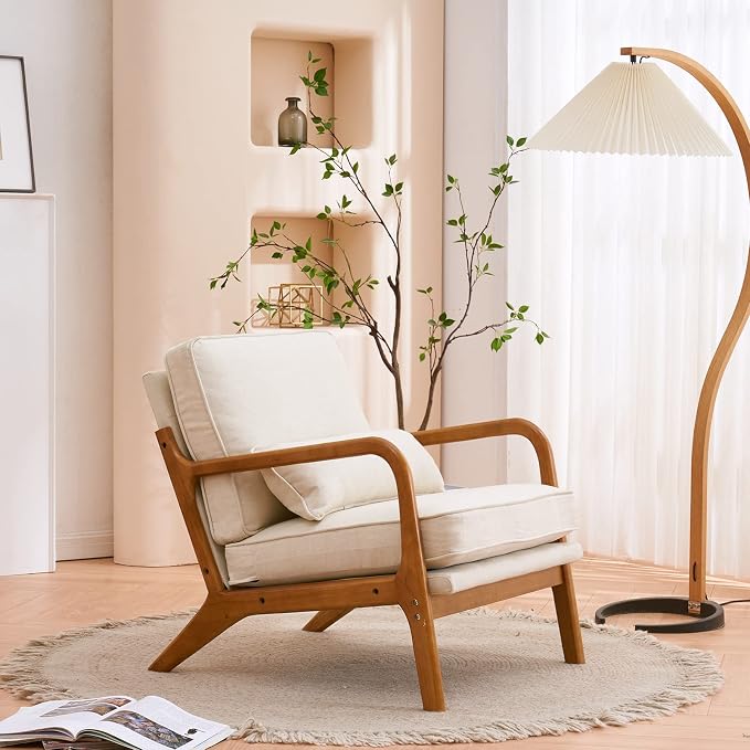 VINGLI Cozy Living Room Chairs, Mid Century Modern Armchair Upholstered Reading - Image 9