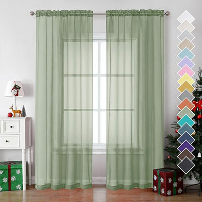 Sage Green Sheer Curtains 78 Inches Long 2 Panels - Image 6