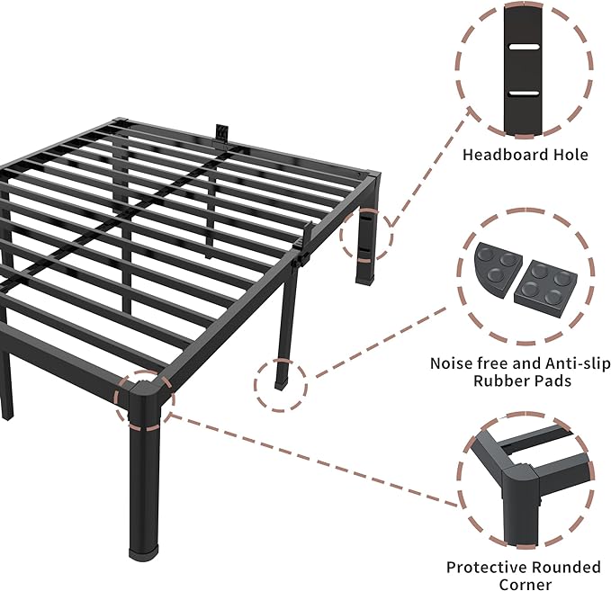 ROIL 12 inch California King Size Bed Frame Metal Platform No Box Spring Needed - Image 6