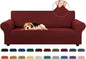 Stretch Couch Covers for Sofa, 3 Cushion Couch Slipcover, Dark Red | 1-Piece by KEKUOU