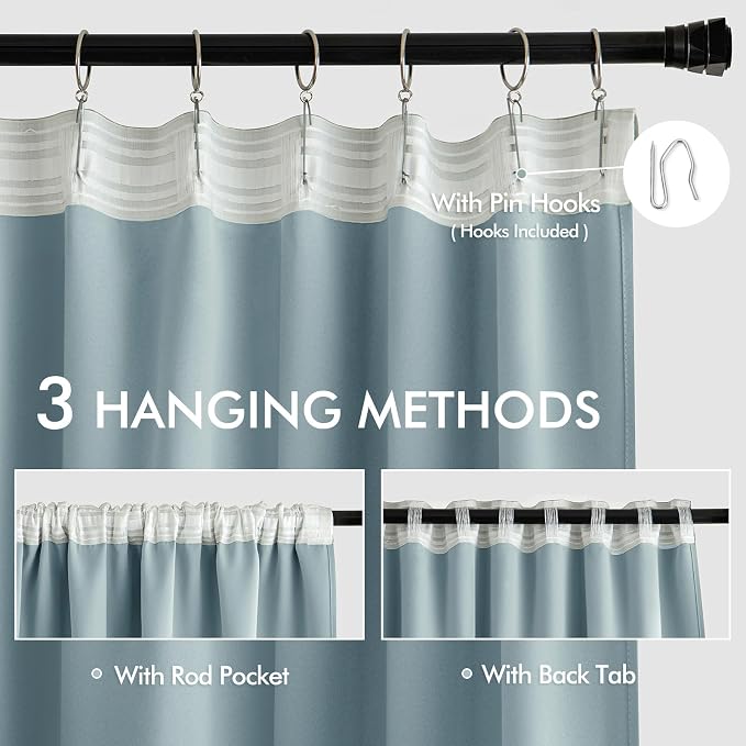 MIULEE Slate Blue Back Tab Blackout Curtains 52x96 Inch Long 2 Panels Set | Rod - Image 3
