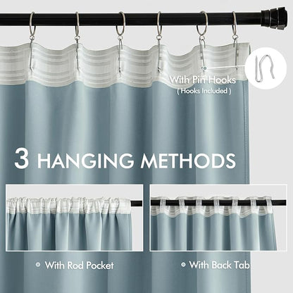 MIULEE Slate Blue Back Tab Blackout Curtains 52x96 Inch Long 2 Panels Set | Rod - Image 3
