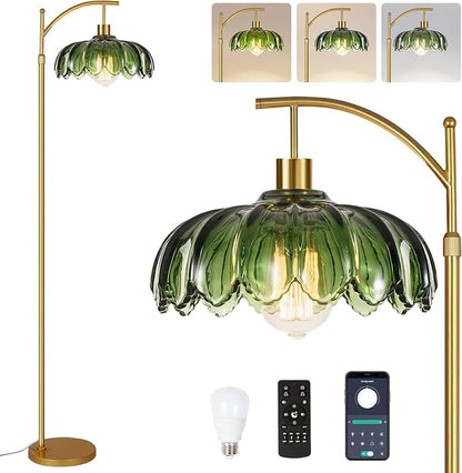 QIYIZM Glass Floor Lamp for Living Room, Mid Century Modern Brass Tall Lamp by QIYIZM