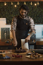 Asaya Chef and BBQ Apron with Bottle Opener and Hand Towel - 10oz Cotton Canvas, Stainless Steel Hardware - Cross Back Straps