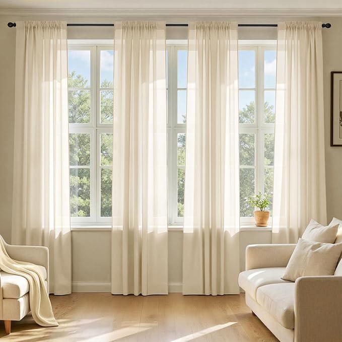MIULEE Cream Sheer Curtains 72 Inches Long 4 Panels 42 x 72 Inches | Light by MIULEE