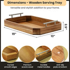 Wooden Serving Tray with Handles – Premium Acacia Wood Tray for Couch, Coffee Table, Ottoman, or Bar – Rustic Walnut & Dark Wood Serving for Drinks, Snacks, Breakfast, and Meal