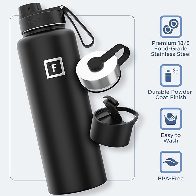 IRON °FLASK Camping & Hiking Hydration Flask with 3 Lids - Stainless Steel, Double Walled & Vacuum Insulated Water Bottle - Leak Proof & BPA Free (Dark Rainbow, Spout - 40 oz)