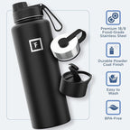 IRON °FLASK Camping & Hiking Hydration Flask with 3 Lids - Stainless Steel, Double Walled & Vacuum Insulated Water Bottle - Leak Proof & BPA Free (Aurora, Spout - 40 oz)