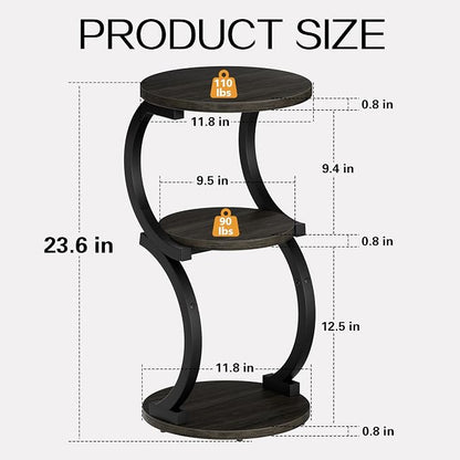 JUSTOGO Small Round Side Table, 3-Tier End Table - Image 3