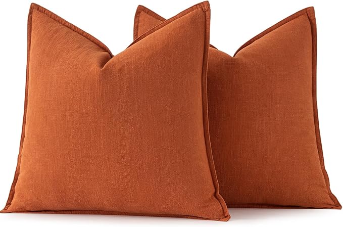 MIULEE Decorative Linen Pillow Covers 18x18 Inch Burnt Orange | Boho Farmhouse​ - Image 6
