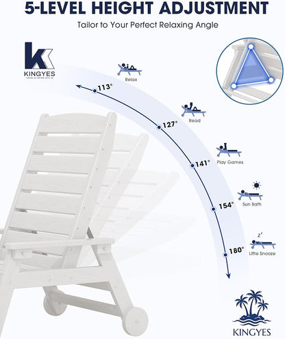 KINGYES HDPE Lounge Chair Outdoor Set of 2, Patio Chaise Lounge Recliner - Image 3