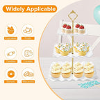 Hoedia 3 Tier Cupcake Stand Tower, Plastic White Cup Cake Holder for Dessert stands, Tiered Serving Tray for Tea Party, Birthday Party, Wedding Decor and Baby Shower(Square Wave)