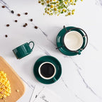 8oz Porcelain Stackable Cappuccino Cups with Saucers and Metal Stand Set of 4, Coffee Cups for Espresso, Specialty Coffee Drinks, Latte, Americano and Tea - Green