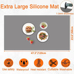 47.3''x23.6''(120cmx60cm) Extra Large Silicone Mat for Kitchen Counter, Heat Resistant Countertop Protector, Non-Slip Waterproof Kitchen Island Mat, Easy to Clean, Semitransparent