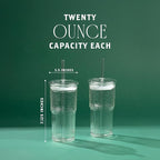 Glass Cups with Lids & Glass Straws, 20 Ounce High Borosilicate Iced Coffee Tumbler 2 Pack