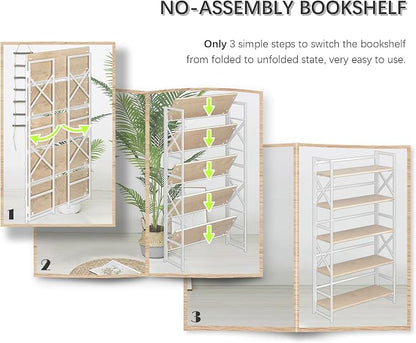 4NM Extra Wide 5 Tiers No Assembly Book Shelves, 51.2" H Folding Bookshelf - Image 6