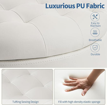 Furniliving Upholstered Button Tufted Round Ottoman, PU Storage Ottoman Round - Image 9