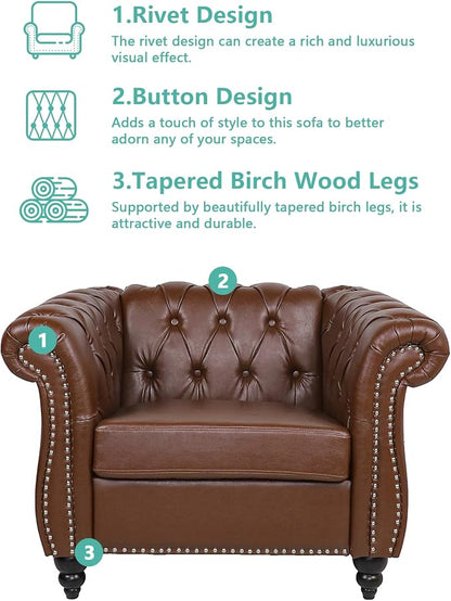 Living Room Chair, Modern Leather Chesterfield Sofa Chair, Mid Century Single - Image 6