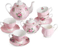 BTaT- Floral Tea Sets for Adults, 13 pcs, Service for 4, Pot (38 oz) & Cups (8 oz) with Saucers, Pastel Pink Floral Design with Gift Box, Porcelain Tea Set for Adult, Dishwasher Safe