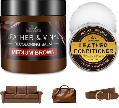 Leather Recoloring Balm with 100ml Mink Oil, Medium Brown Leather Repair Kit by SHABEIBEI