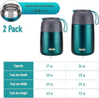 Insulated Thermo Food Jar for Hot & Cold Food for Kids Adult, 17&24 oz Soup Thermal Hot Food Containers for Lunch, Triple Layer Insulation Stainless Steel Food Jar with Spoon(2 Pack Green)