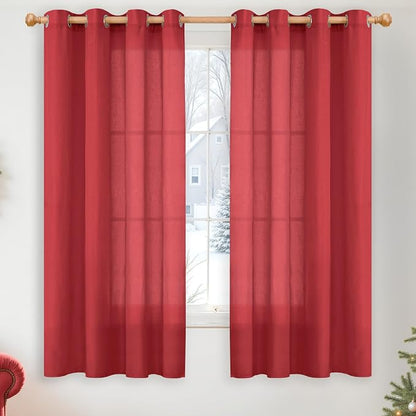 YoungsTex Red Linen Curtains 63 Inch Length by YoungsTex