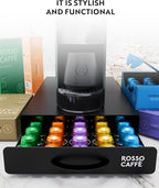 ROSSO CAFFÈ - Coffee Capsule Drawer Organizer, Holds Up to 45 capsules, Space-Saving Storage, Sleek Countertop Design