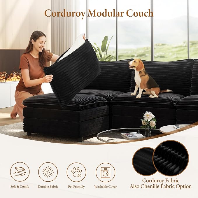 Vesgantti 101" V-Shaped Corner Couch Sectional, 7 Seat Customizable Modular - Image 6