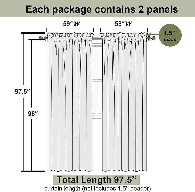Navy Blue Sheer Curtains 96 Inches Long 2 Pcs, Light Filtering Window Curtains - Image 3