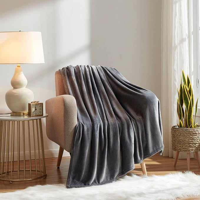 KMUSET Fleece Blanket King Size Dark Grey Lightweight Super Soft Cozy Luxury - Image 5