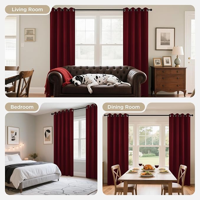 Joydeco Blackout Curtains for Bedroom 63 Inch Drapes 2 Panels Burgundy | - Image 8