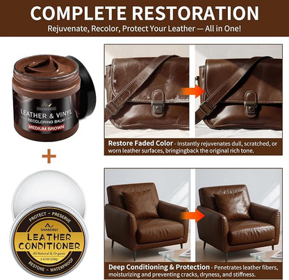 Leather Recoloring Balm with 100ml Mink Oil, Medium Brown Leather Repair Kit - Image 2