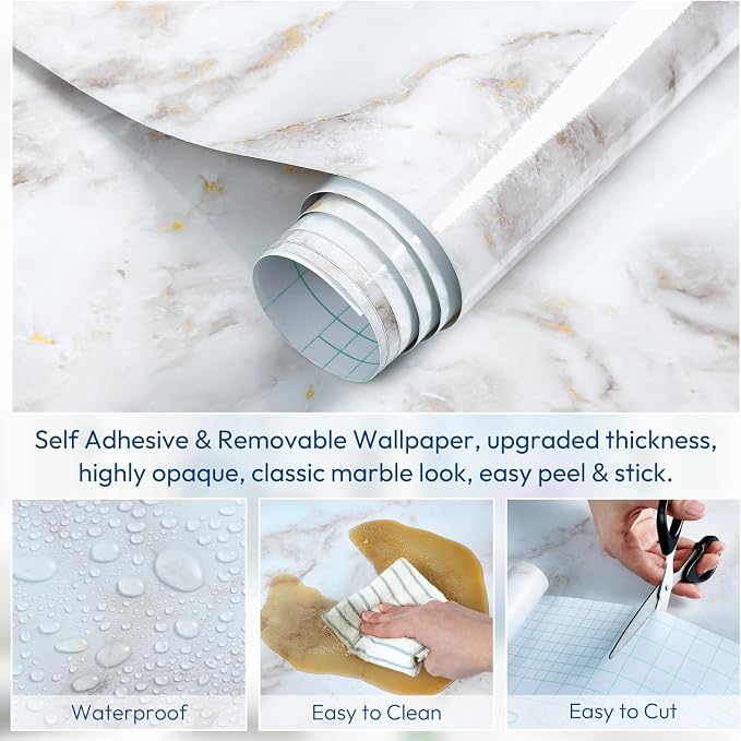 rabbitgoo Glossy Marble Contact Paper Peel and Stick Wallpaper 17.5" X 78.7" - Image 6