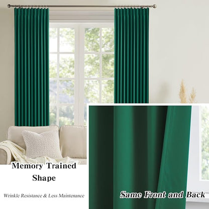 Dark Green Blackout Curtains 72 Inches Long, Pinch Pleated Drapes - Image 6