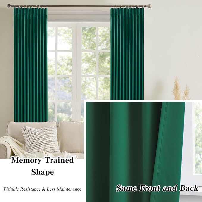 Dark Hunter Green Window Draperies 108 Inches Long 9 FT Tall, Pinch Pleat Room - Image 6